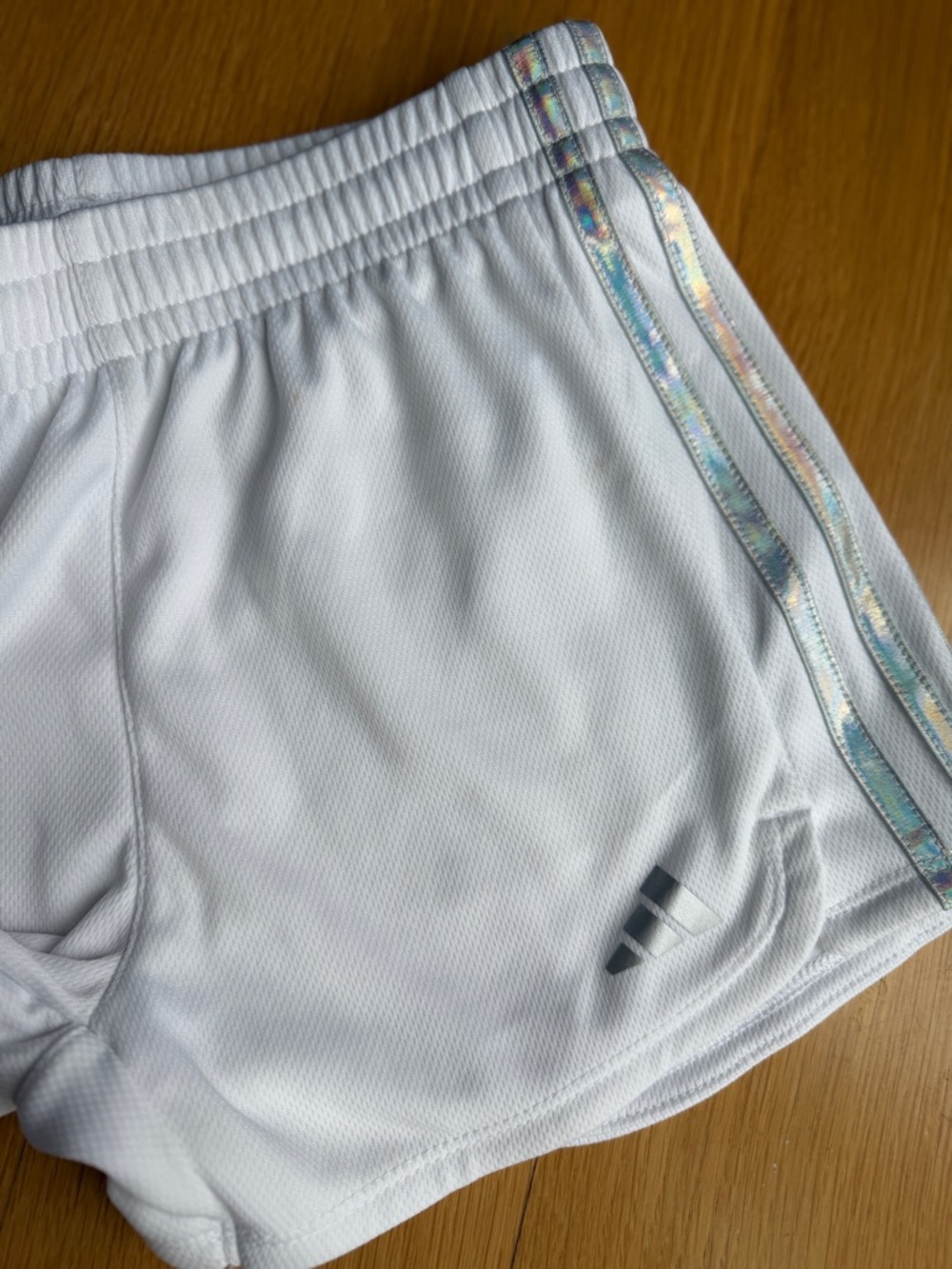 Adidas White Athletic Shorts with Iridescent Side Trim - Picture 4 of 5